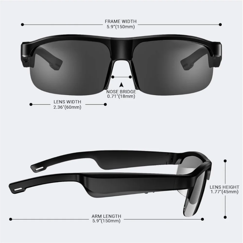 Smart Glasses, Polarized Bluetooth Sunglasses with Built-in Mic & Speakers.
